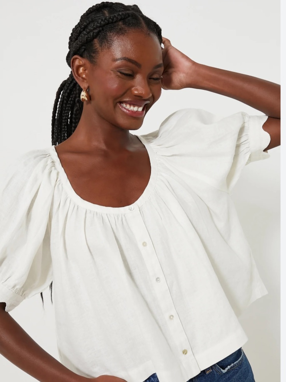 TUCKERNUCK 100% linen white button up blouse women’s XL